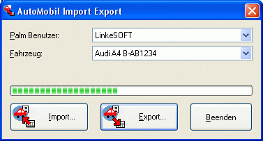 Screenshot des Import/Export Tools