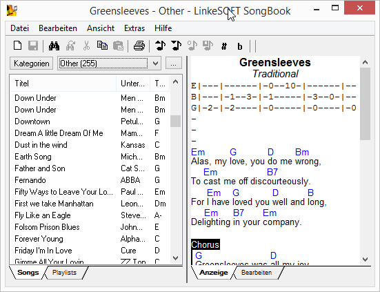 Screenshot of SongBook